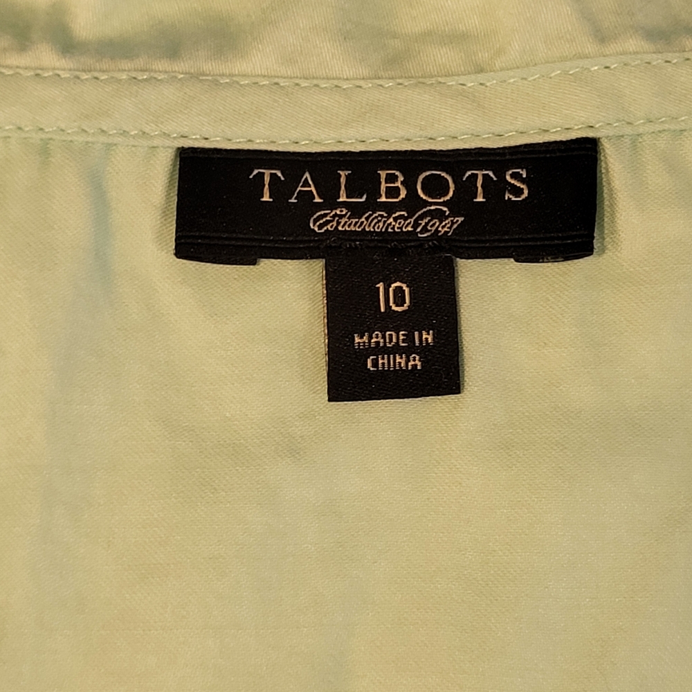 Talbots Mint Green Asymmetrical Ruffled Blouse In 100% Cotton Size 10 - Picture 7 of 9